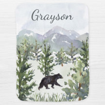 Watercolor Mountain Forest Bear Personalizado Boy