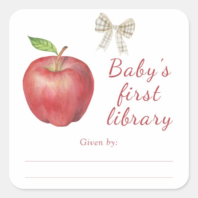 Manzana - Etiqueta de libro para baby shower, libr (Anverso)