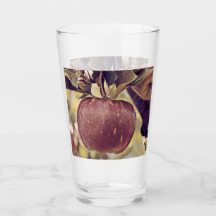 Manzana roja de otoño y hojas acuarela