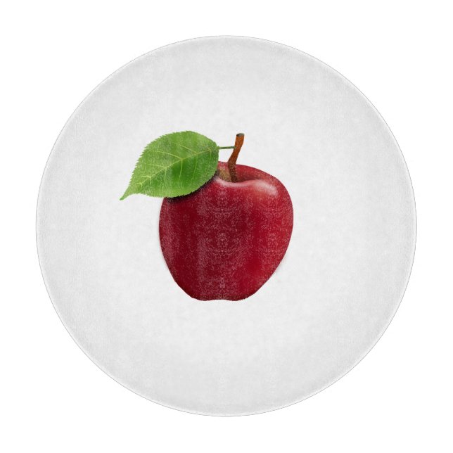 Manzana roja en tabla de cortar blanca (Anverso)