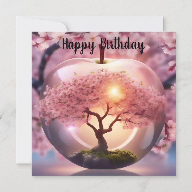 Manzana translúcida rosa con una escena de árbol d (Anverso)