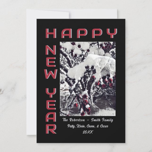 Manzanas de nieve con tarjeta navideña de Año Nuev (Anverso)