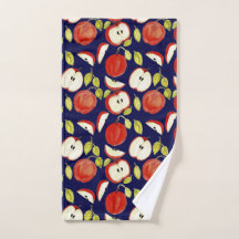 Manzanas Rojas En Cocina De Algodón Azul De La Mar