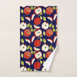 Manzanas Rojas En Cocina De Algodón Azul De La Mar