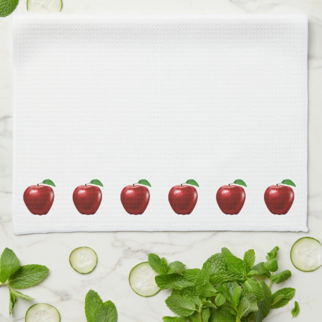 Manzanas Rojas Hermosas sobre Toalla Blanca de Coc (Doblado)