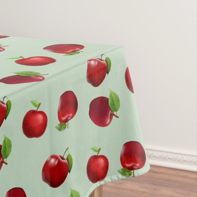 Manzanas rojas sobre mantel verde claro (In Situ)