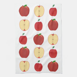 Manzanas rojas, todo y en rodajas, toalla de cocin