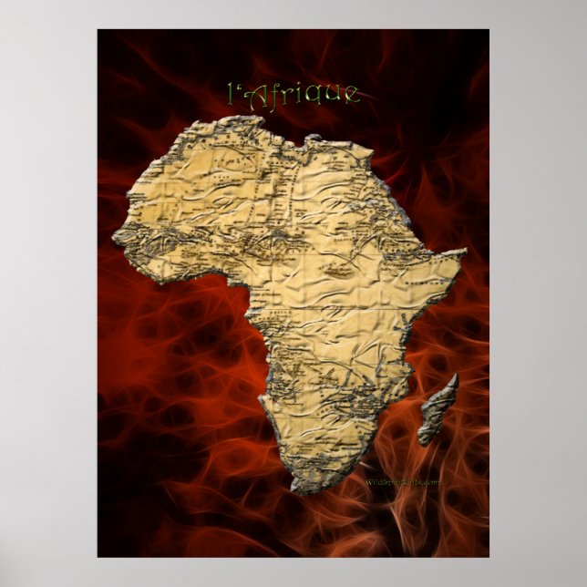 MAP AFRICANO 3D Poster de Arte Fractal Rojo (más g (Frente)