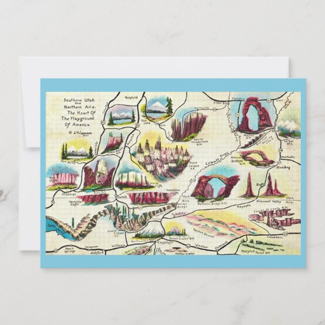 Map of Arizona Utah Landmarks Flat Card (Anverso)