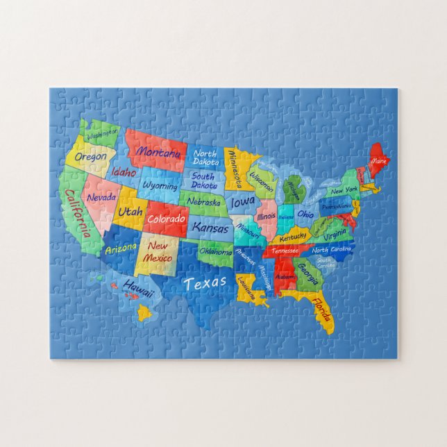MAP USA acuarela arte rompecabezas rompecabezas (Horizontal)