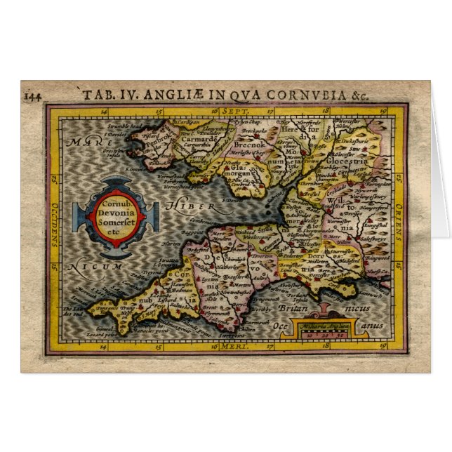 Mapa 1610 de Cornualles, de Devon, de Somerset, (Anverso (Horizontal))