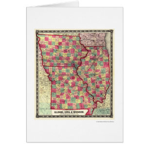 Mapa 1859 del ferrocarril de Illinois Iowa