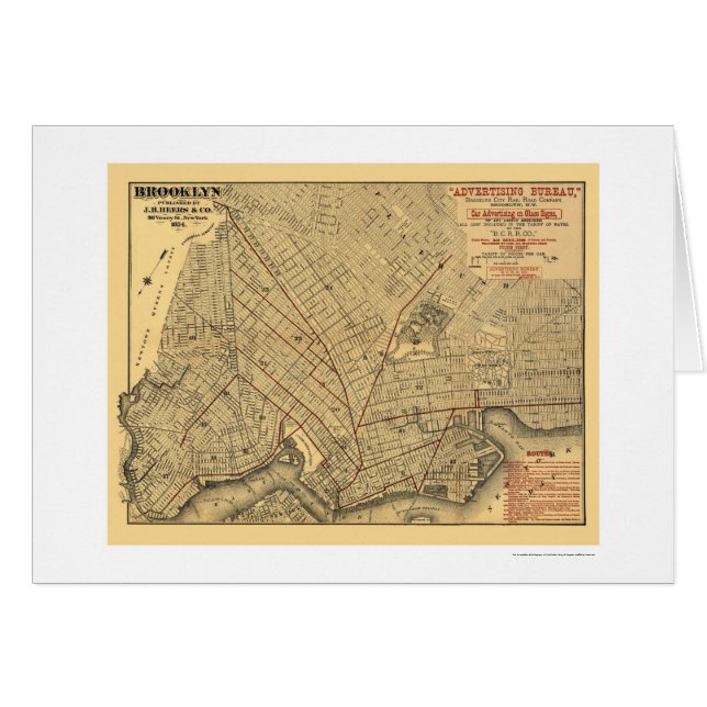 Mapa 1874 del ferrocarril de la ciudad de Brooklyn (Anverso (Horizontal))