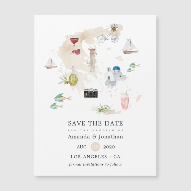 Mapa acuarela de la boda de destino de Grecia (Anverso)