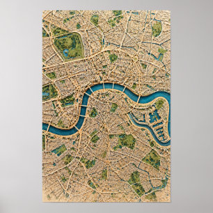 Mapa aéreo de la ciudad de Londres y arte mural de