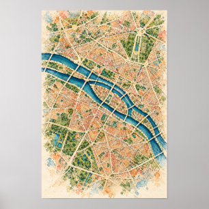 Mapa aéreo de la ciudad de París y arte mural del 