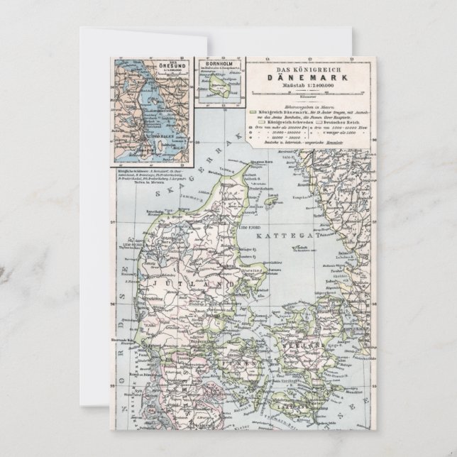 Mapa antiguo de Dinamarca, Danmark en danés, 1905 (Anverso)