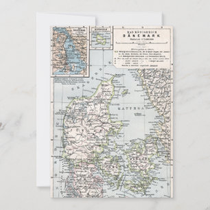 Mapa antiguo de Dinamarca, Danmark en danés, 1905