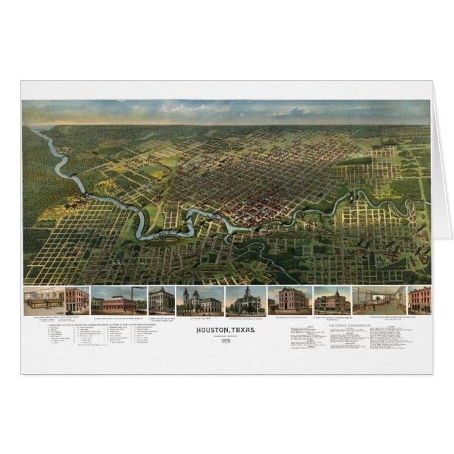 Mapa Antiguo de Houston, Texas con el río Buffalo (Anverso (Horizontal))