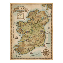 Mapa Antiguo de Irlanda - Póster de la Isla Esmera