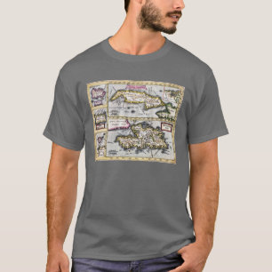 Mapa antiguo de la camiseta del Caribe, islas