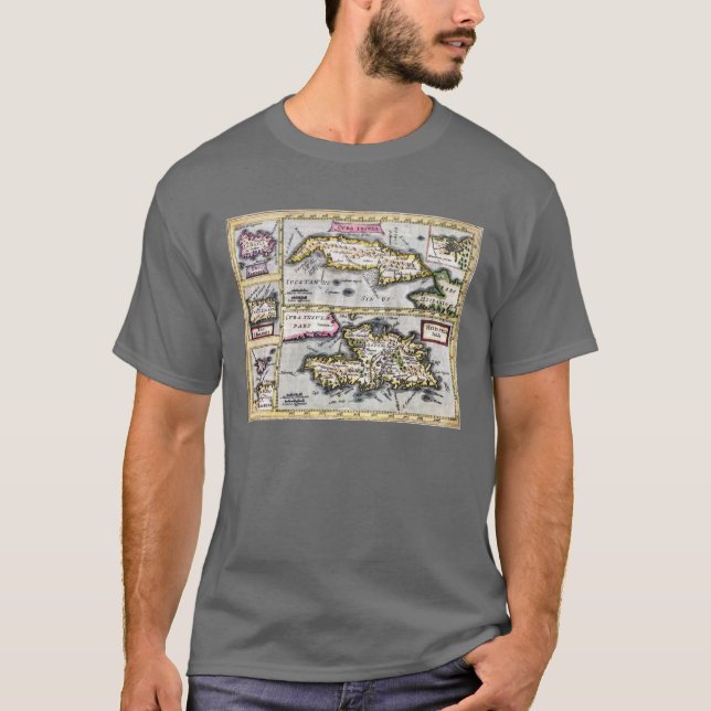 Mapa antiguo de la camiseta del Caribe, islas (Anverso)
