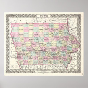 Mapa antiguo de la decoración vintage de Iowa