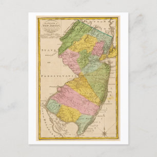 Mapa antiguo de la postal de Nueva Jersey de 1815