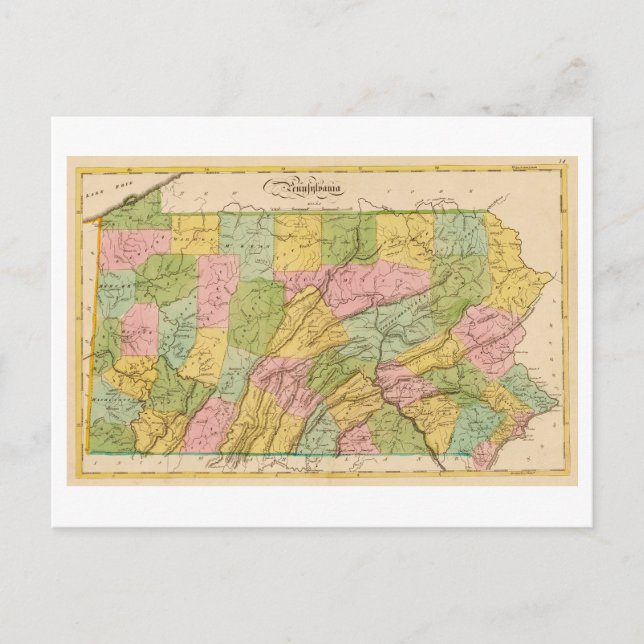 Mapa antiguo de la postal de Pennsylvania 1815 (Anverso)