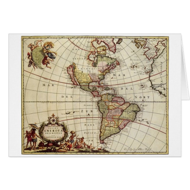 Mapa Antiguo de las Américas por Johannes De Ram (Anverso (Horizontal))