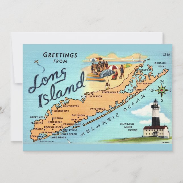 Mapa Antiguo de Long Island Tarjeta Postal Grande  (Anverso)