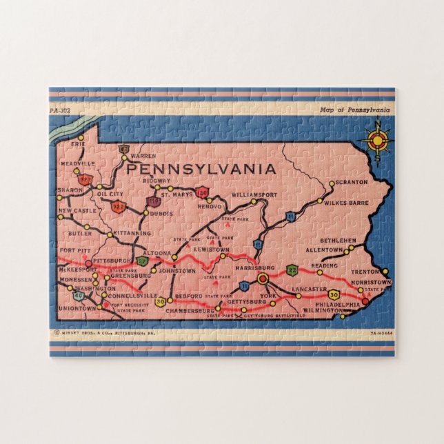 Mapa antiguo de Pensilvania rompecabezas 11x14 (Horizontal)