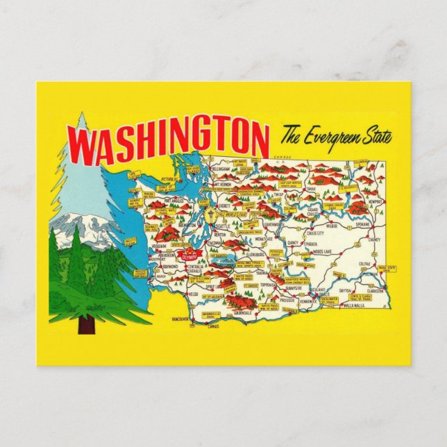 Mapa Antiguo de Postal del Estado de Washington (Anverso)