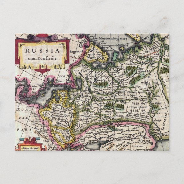 Mapa antiguo de postales de Rusia - Peter Kaerius (Anverso)