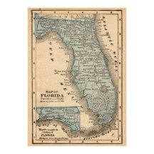 Mapa Antiguo del Estado de Florida Póster 20x28