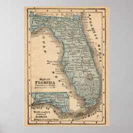 Mapa Antiguo del Estado de Florida Póster 20x28