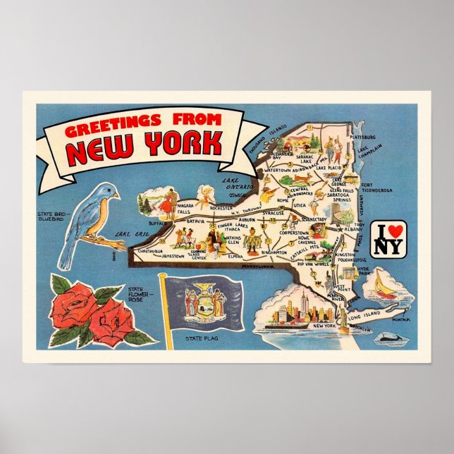 Mapa Antiguo del Estado de Nueva York Impresión de (Frente)