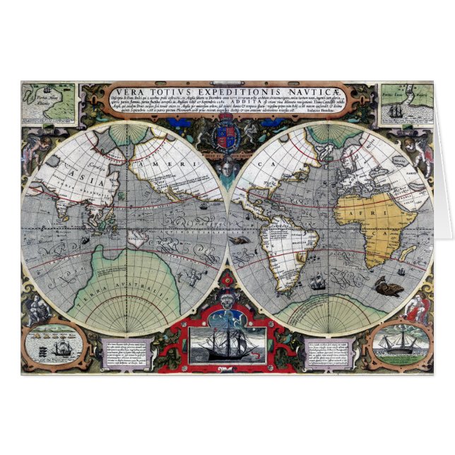 Mapa antiguo del mundo 1595 Restaurado (Anverso (Horizontal))