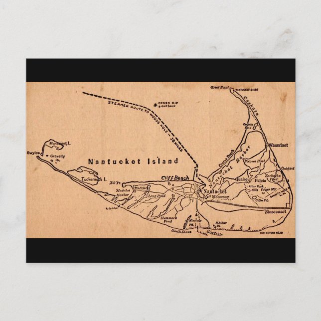 Mapa Antiguo Marrón Isla Nantucket Tarjeta Postal  (Anverso)