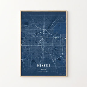 Mapa Azul de Denver Impresión Póster Colorado Rega