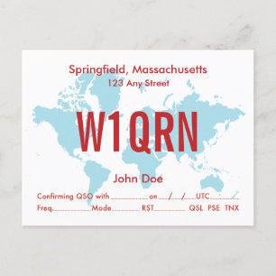 Mapa azul del mundo retro de la tarjeta QSL