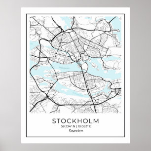 Mapa blanco de Estocolmo - Mapa de decoración artí