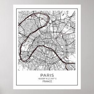 Mapa blanco de París - Mapa de decoración artístic