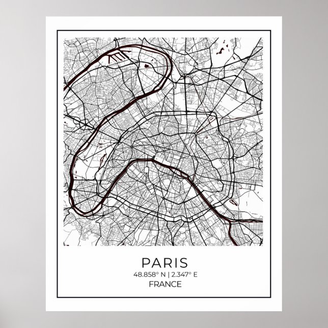 Mapa blanco de París - Mapa de decoración artístic (Frente)