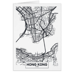 Mapa blanco y negro de la ciudad de Hong Kong,