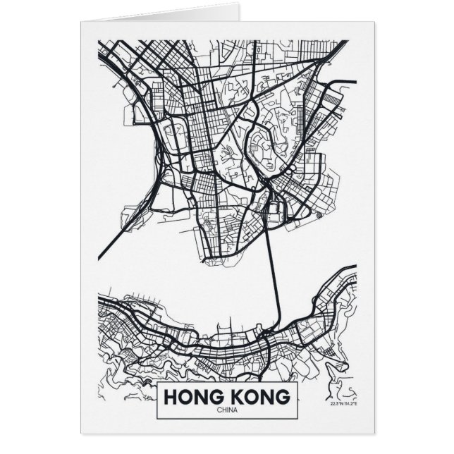 Mapa blanco y negro de la ciudad de Hong Kong, (Frente)
