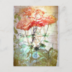 Mapa, brújula, postal de Rosas