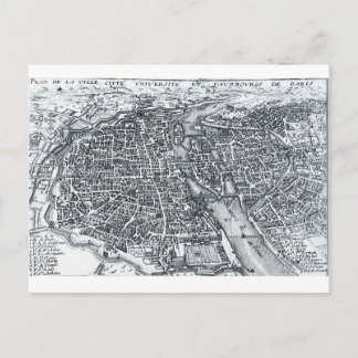 Mapa callejero del siglo XVII de París, postal de