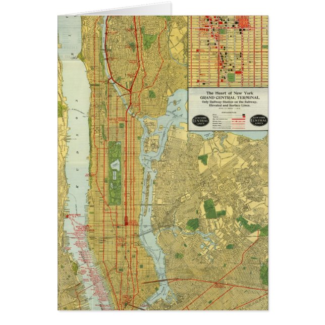 Mapa central 1918 del ferrocarril de Nueva York (Frente)