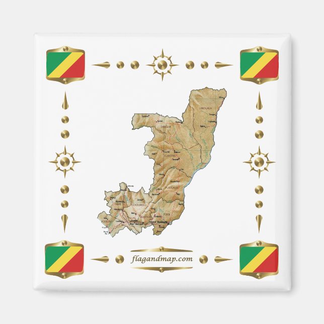 Mapa Congo-Brazzaville + imán de banderas (Frente)
